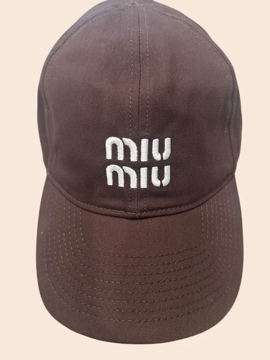 Miu Miu Chocolate Brown Logo Cap with Blue Cord Detail - Picture 2 of 4